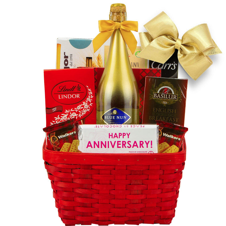 anniversary gift basket with champagne