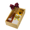 wooden gift box conteines cote des roses champagne and godiva chocolate and belgian truffles